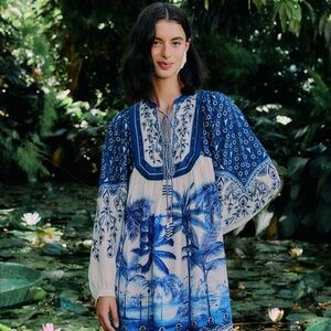 Farm Rio Off-White Palm Tree Beach Mini Dress